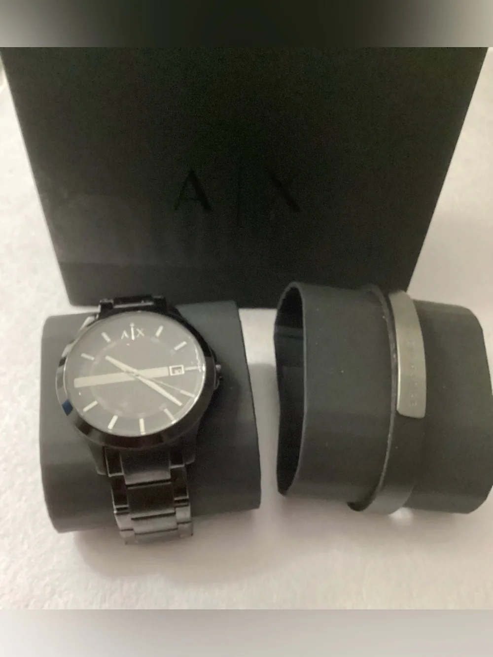 A/X Armani Exchange Black Stainless Steel Bracelet Watch Gift Set 46mm